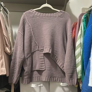 Purple/grey sweater with front cut out